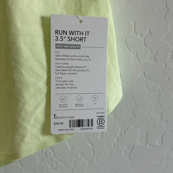 Athleta Run With It 3.5 Inch Short Neon Yellow Featherweight Stretch Size L - Picture 7 of 7